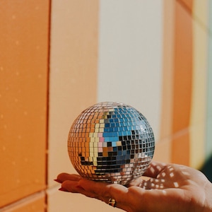 4” Silver Tabletop Disco Ball - Large disco ball, shelf art, centerpiece, retro decor, small disco ball, handmade, high quality