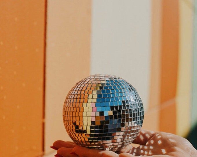 4” Silver Tabletop Disco Ball - Large disco ball, shelf art, centerpiece, retro decor, small disco ball, handmade, high quality