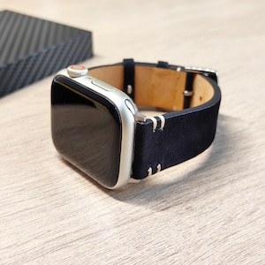 Genuine Leather Apple Watch Band,Leather Apple Watch Strap-Black,38mm 40mm 41mm 42mm 44mm 45mm-iWatch Series 8 7 6 5 4 3 2 1,Gift Handmade.