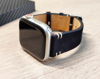 Genuine Leather Apple Watch Band,Leather Apple Watch Strap-Black,38mm 40mm 41mm 42mm 44mm 45mm-iWatch Series 8 7 6 5 4 3 2 1,Gift Handmade.