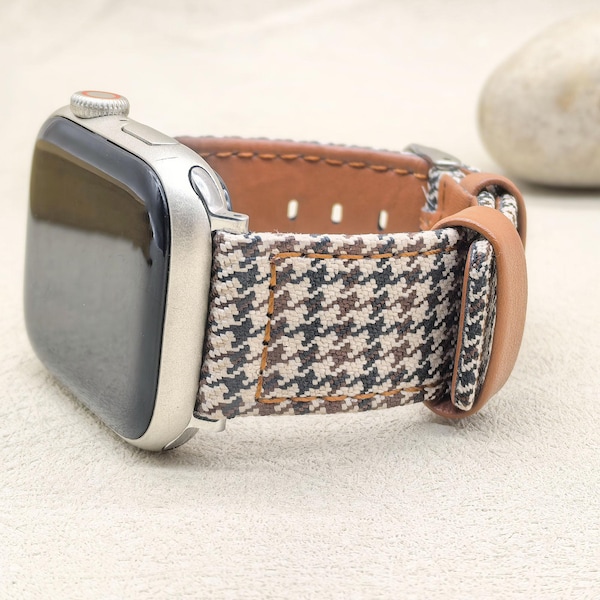 Houndstooth-leer, Apple Watch-band, Apple Bands-band, 38 mm 40 mm 41 mm 42 mm 44 mm 45 mm 46 mm 49 mm 49 mm-iWatch-band 10 9 8 7 6 5 4 3 2 1 ULTRA SE