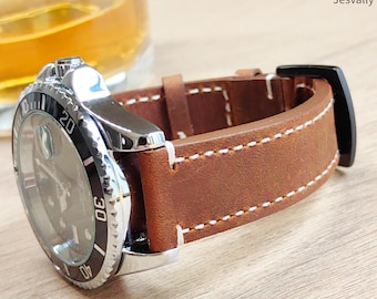 Crazy-Horse lederen horlogeband, lederen horlogeband, 18-16mm/20-18mm/22-20mm/24-22mm, Quick Release Watch Band-Tan, handgemaakt cadeau, taaiheid.