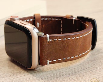 Long Lasting Crazy-Horse Leather Apple Watch Bands,Leather Watch Strap Gift-Tan,38mm 40mm 41mm 42mm 44mm 45mm-iWatch Series 8 7 6 5 4 3 2 1.