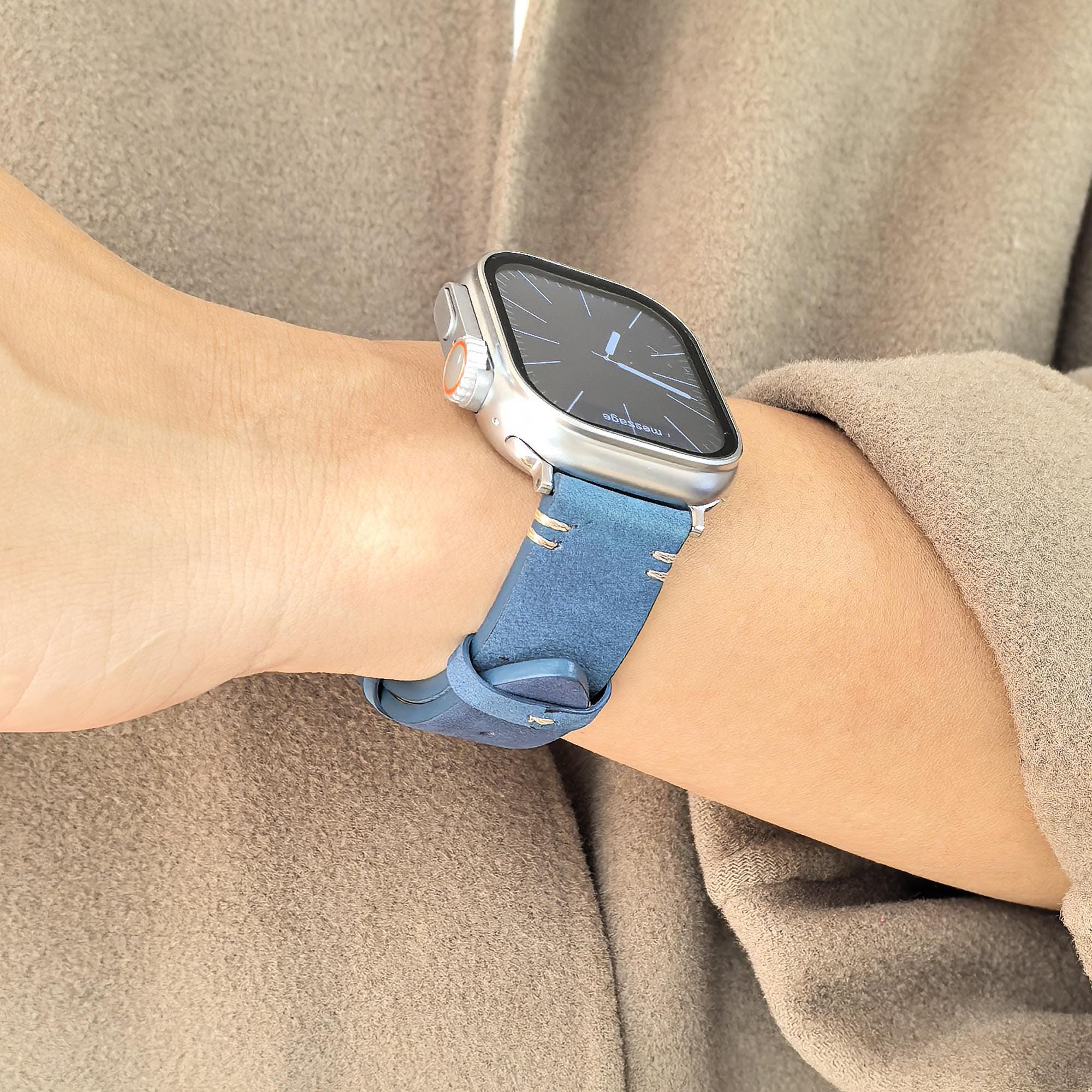 厚手本革、Apple Watch バンド、レザー Apple Watch ストラップ - ブルー、38 mm 40 mm 41 mm 42 mm 44  mm 45 mm - iWatch シリーズ 8 7 6 5 4 3 2 1。 - Etsy 日本