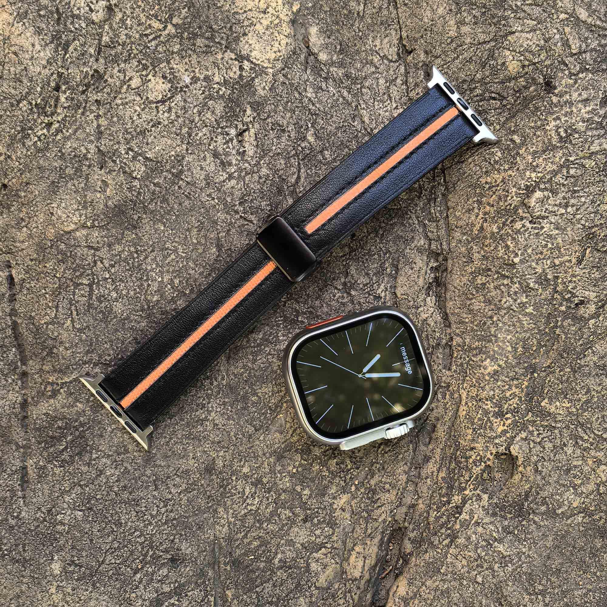 Stylish Leather Magnetic Watch Band for Apple Watch 38mm-49mm, Unisex Magnetic Leather Link Apple Watch Band – Breezsy main image 2