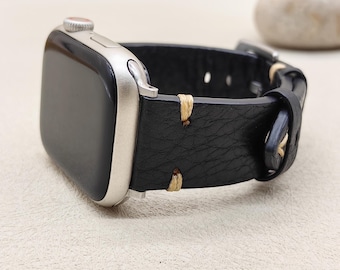 Black Leather Apple Watch Band, Soft Apple Strap,Iwatch Bracelet Men Women Ultra SE
