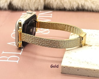Slim Apple Watch Band,Stainless Steel Apple Bands, Metal Watch Strap Women 38mm 40mm 41mm 42mm 44mm 45mm 46mm 49mm Ultra SE,Iwatch Bracelet
