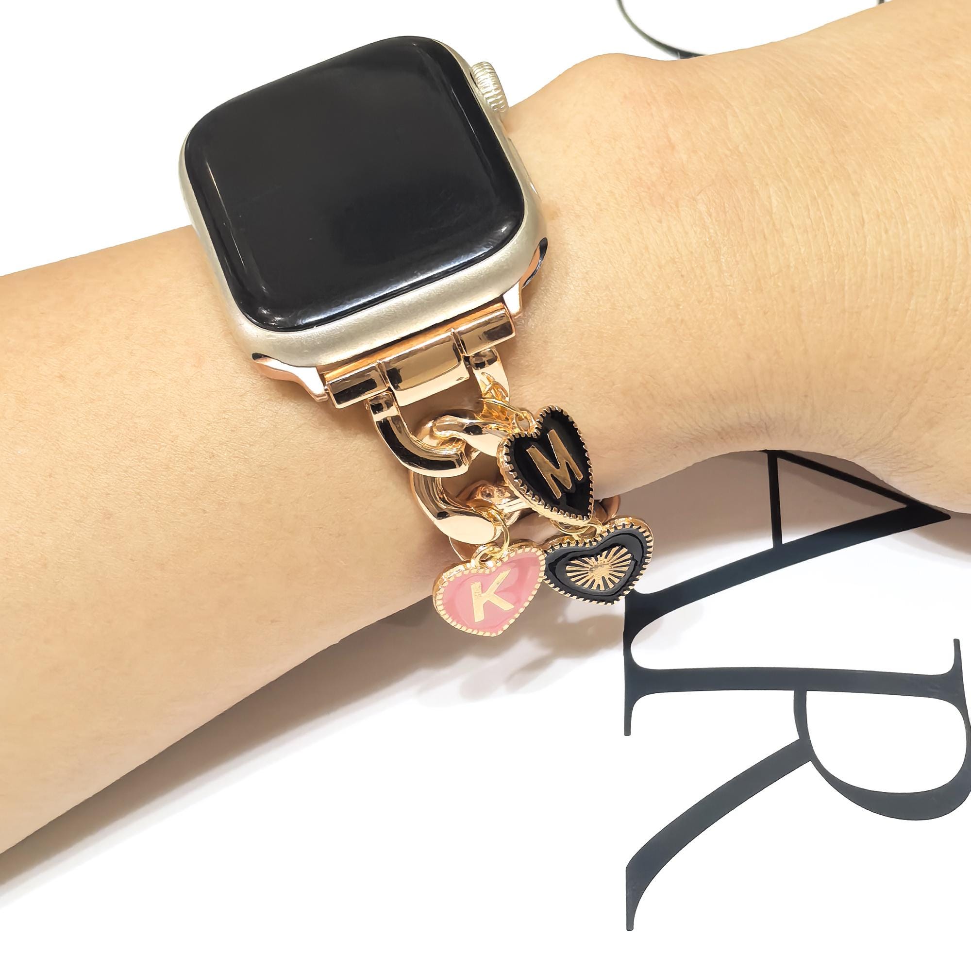 Letter Charm Apple Watch Band: Slim Metal & Leather Iwatch 