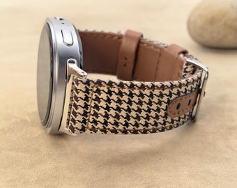 Correa de cuero para Samsung Galaxy Watch 8 y 9, correa de reloj con estampado de pata de gallo de 40 mm y 44 mm / Clásica de 46 mm