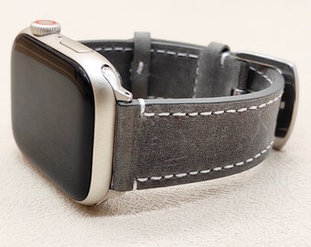Gray Leather Apple Watch Band: Handmade iWatch Strap, Gift for Him/Her