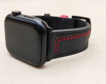 Genuine Leather Apple Watch Band,Leather Apple Watch Strap-Black,38mm 40mm 41mm 42mm 44mm 45mm-iWatch Series 8 7 6 5 4 3 2 1