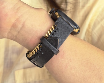 Apple Watch Band Leather, Apple Bands Men Women, Elegant Iwatch Bracelet Strap Metal