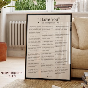 I Love You in Book Quotes Art Print, Literary Wall Art Apartment Decor, Bookish Poster for Reader, English Classroom Poster Digital Print