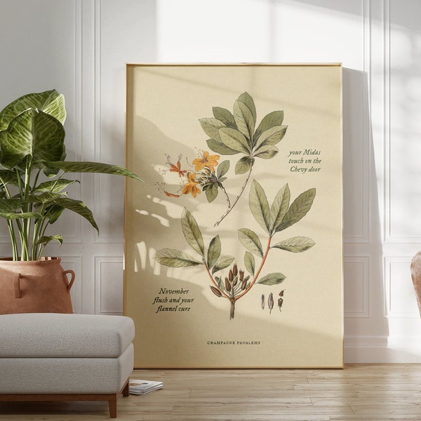 the midas touch vintage botanical print, DIGITAL printable wall art, Dorm Room Wall Art Cute Apartment Decor
