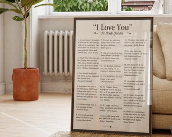 Ich liebe Dich Buch Zitate Kunstdruck, Literatur Wandkunst, Bücherwurm Poster, Leseecke Dekor, Geschenk für Leser, Literatur Digitaldruck