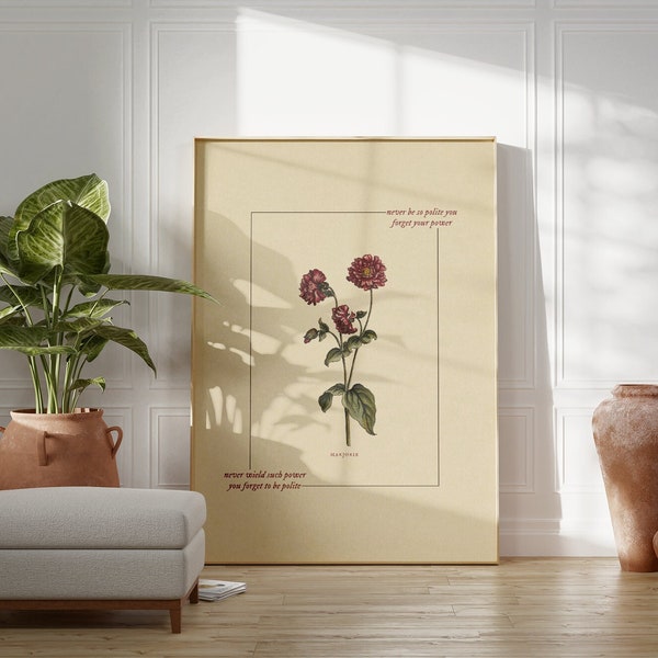 the never be so polite vintage floral print, DIGITAL printable wall art, Dorm Room Wall Art Cute Apartment Decor