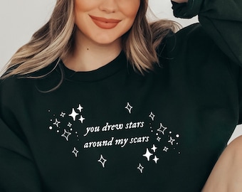 Stars Around My Scars Crewneck | Minimalist Gift for Music Lover Cardigan Sweatshirt Celestial Crewneck