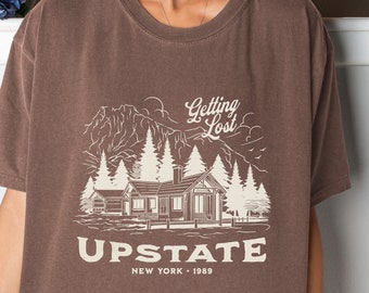 Getting Lost Upstate Comfort Colors Shirt Hiking Graphic Tee, Nature Lover Gift, Upstate NY Shirt, Outdoorsy T-Shirt Gift Red Lyric Tee