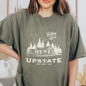 Getting Lost Upstate Comfort Colors Shirt Hiking Graphic Tee, Nature Lover Gift, Upstate NY Shirt, Outdoorsy T-Shirt Gift Red Lyric Tee