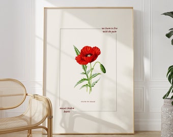 Vintage Floral Lyric print, DIGITAL printable wall art, Dorm Room Wall Art, Cute Apartment Decor