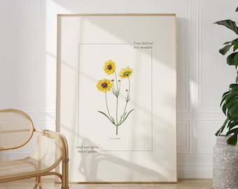 but it's golden Vintage Floral Print, DIGITAL printable wall art, Dorm Room Wall Art, Cute Apartment Decor