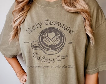 the holy grounds coffee shop comfort colors tee