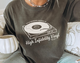 the april 29th vinyl comfort colors tee, vinyl record store t-shirt, vintage record shirt for music lovers