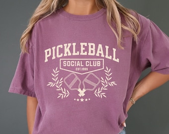 the pickleball social club vintage varsity comfort colors t-shirt, vintage collegiate ivy league tee, pickleball t-shirt