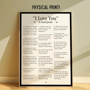 I Love You in Book Quotes Poster, Physical Art Print, Literary Wall Art for Book Lover, English Classroom Poster, Bookish Decor