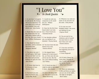Ich liebe dich in Buch Zitate Poster, Physische Kunstdruck, Literarische Wandkunst für Buchliebhaber, Englische Klassenzimmer Poster, Bücherwurm Dekor