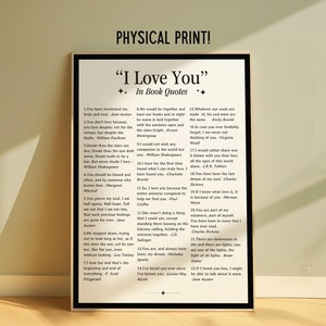 I Love You Buch Zitate Poster Physische Kunstdruck Wandkunst für Buchliebhaber Literatur Wandkunst Englisch Klassenzimmer Poster Bookish Decor