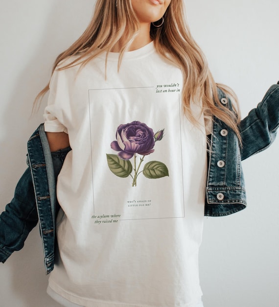 the little old me vintage floral shirt, floral comfort colors tshirt, cottagecore aesthetic tee, who's afraid lyric t-shirt
