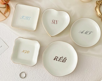 Custom Initials Trinket Dish, Personalized Bridesmaid Gift Ring Dish, Ceramic Jewelry Tray