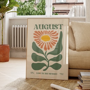 August Retro Floral Print Digital Downloadable Art Print Dorm Room Wall Art Cute Groovy Apartment Decor Retro 70s Poster