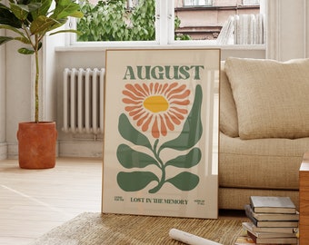 August Retro Floral Print Digital Downloadable Art Print Dorm Room Wall Art Cute Groovy Apartment Decor Retro 70s Poster