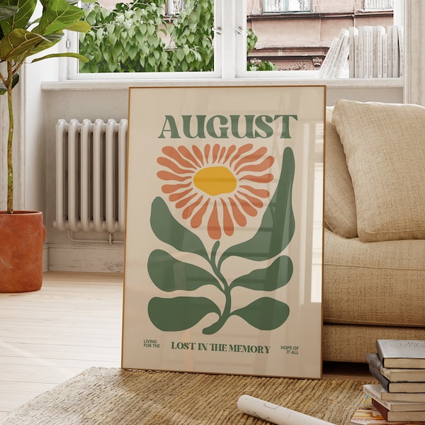 august retro floral print - DIGITAL, Dorm Room Wall Art Cute Apartment Decor