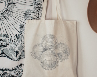 Disco Ball Tote Bag, Enchanted Gift for Women, Sparkling Disco Canvas Bag Reusable