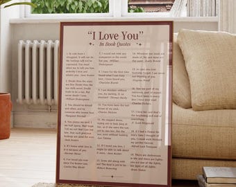 I Love You Buch Zitate Print, Literarische Wandkunst, Retro Bookish Decor Poster, Leseecke Dekor, Geschenk für Leser, Red Home Decor
