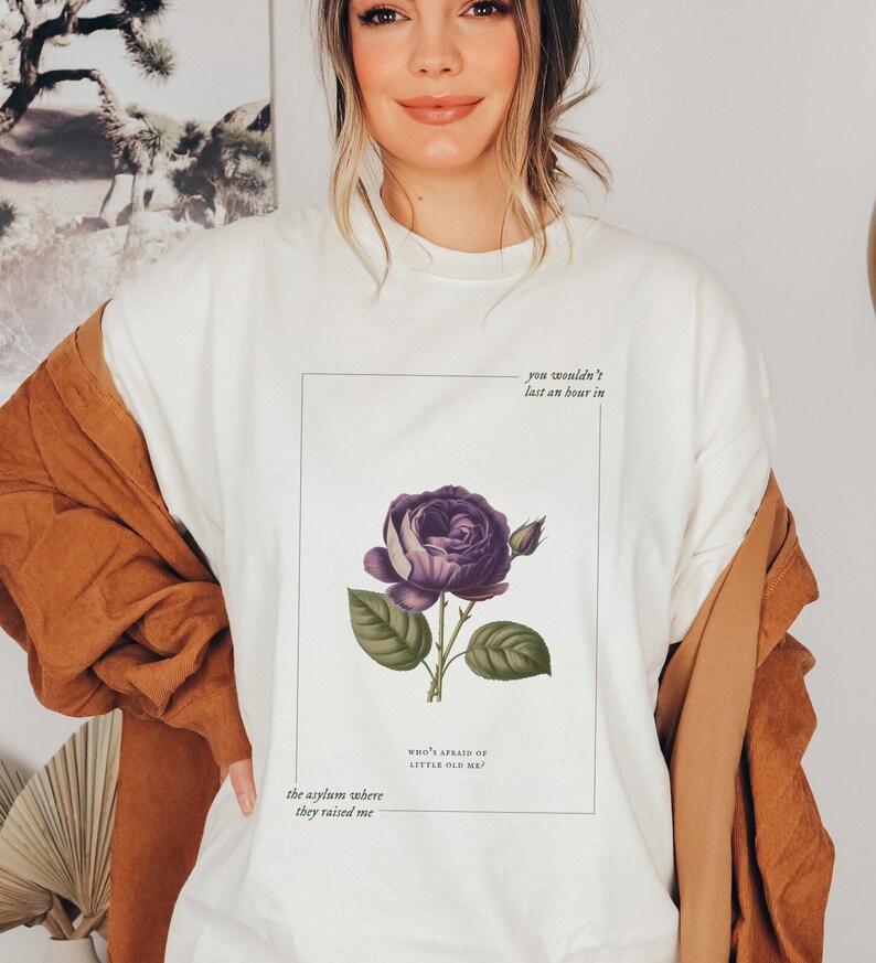 the little old me vintage floral shirt, floral comfort colors tshirt, cottagecore aesthetic tee, who's afraid lyric t-shirt image 3