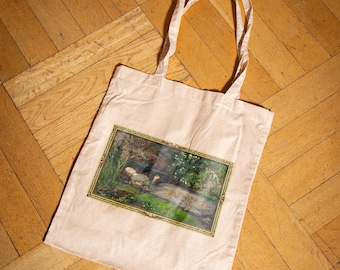 Bolsa de mano Ophelia, bolsa de lona con arte vintage, bolsa de estética gótica de Shakespeare, bolsa de mano literaria, regalo para lector, bolsa de libros Dark Academia