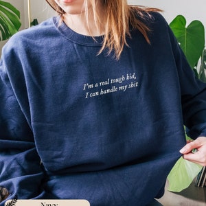 the real tough kid embroidered crewneck sweatshirt, minimal embroidery gift