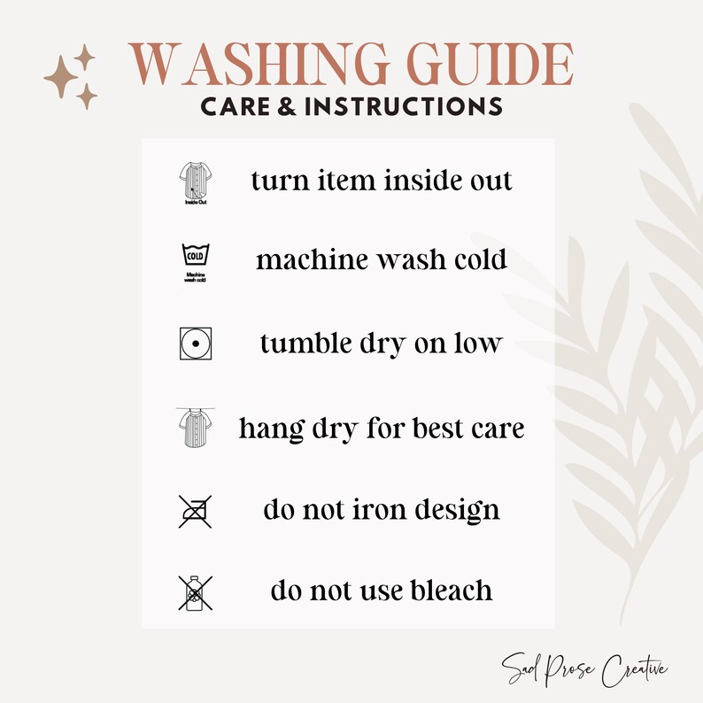 Peut inclure: Instructions de lavage pour un v&ecirc;tement. Retourner l'article &agrave; l'envers, laver en machine &agrave; froid, s&eacute;cher en machine &agrave; basse temp&eacute;rature, s&eacute;cher &agrave; l'air libre pour un meilleur entretien, ne pas repasser le motif, ne pas utiliser d'eau de Javel.
