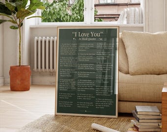 Ich liebe dich in Buch Zitate Print, literarische Wandkunst, Retro literarisches Dekor Poster, Leseecke Dekor, Geschenk für Leser, klassische beleuchtete Druck