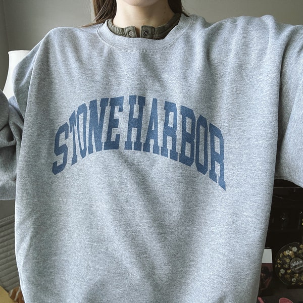 stone harbor crewneck sweatshirt, collegiate style sweatshirt, nautical crewneck