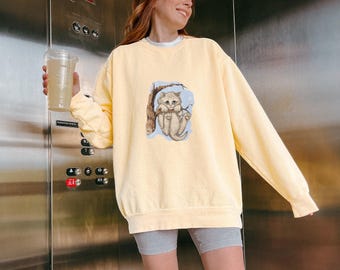 Vintage Kitten 90s Crewneck, Retro Winter Cat Sweatshirt Comfort Colors, Cat Lover Gift for Cat Mom