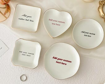Personalized Ring Dish | Custom Ceramic Trinket Tray with Gold Trim | Customized Jewelry Keepsake Gift