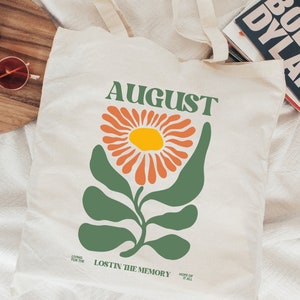 august retro flower tote, cotton canvas tote bag