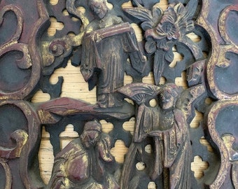【Antique】Wood carving Art 木彫りハンドメイド 2セット Antique Wood Carving Two (handmade) - Etsy