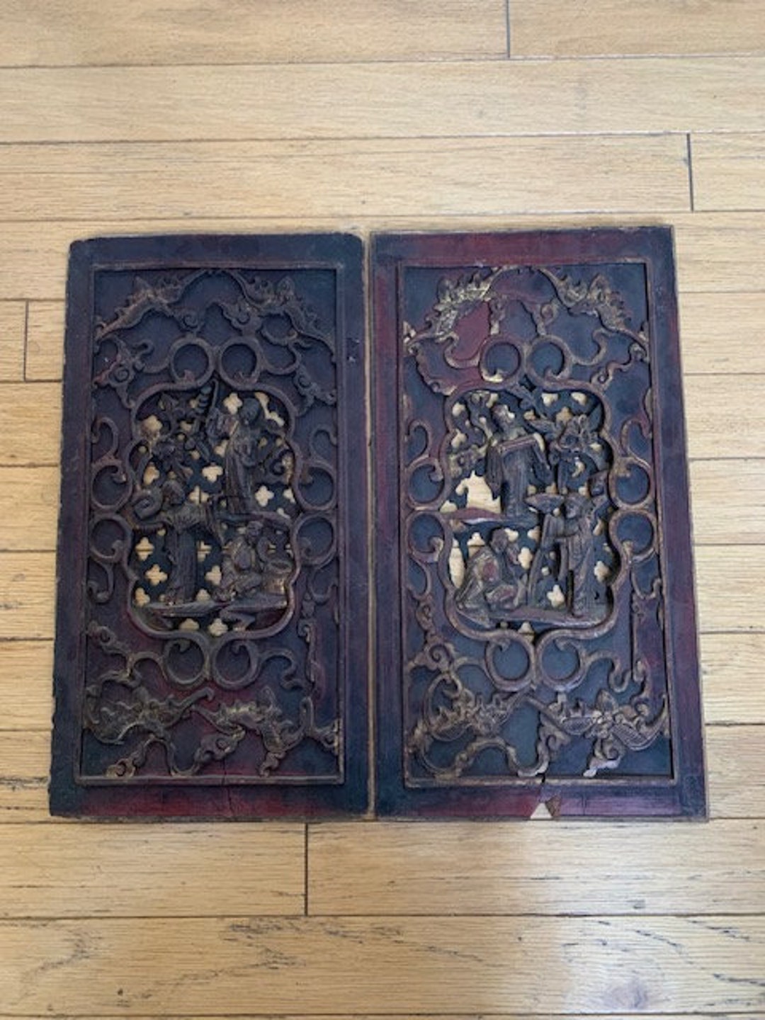 【Antique】Wood carving Art 木彫りハンドメイド 2セット Antique Wood Carving Two (handmade) - Etsy