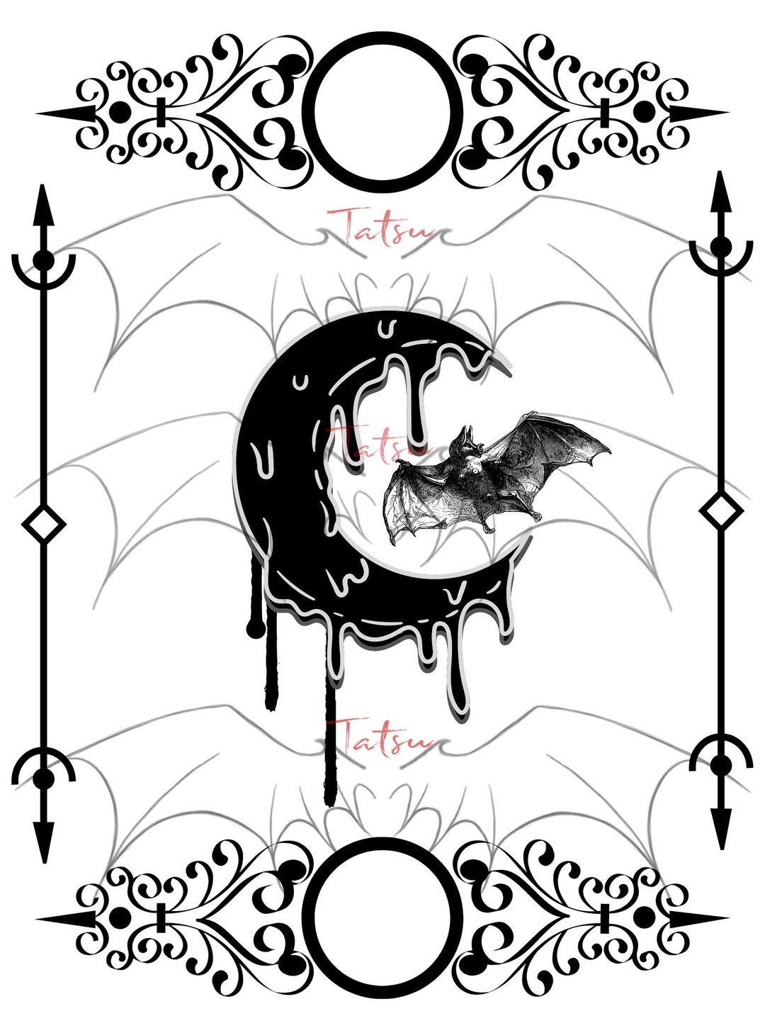 Moon and Bat Goth Poster Print / Spooky / Cute / Bats / Moon Etsy